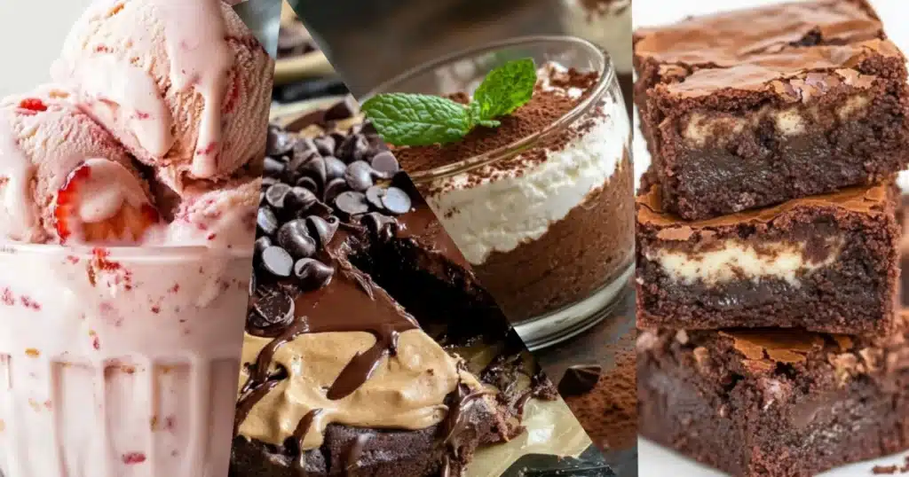 8 Cottage cheese dessert recipes arranged on marble surface