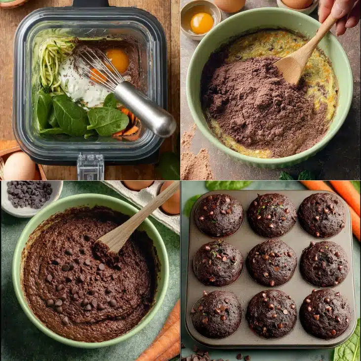 Healthy Chocolate Veggie Muffins 6 Mixing batter for chocolate veggie muffins with hidden vegetables