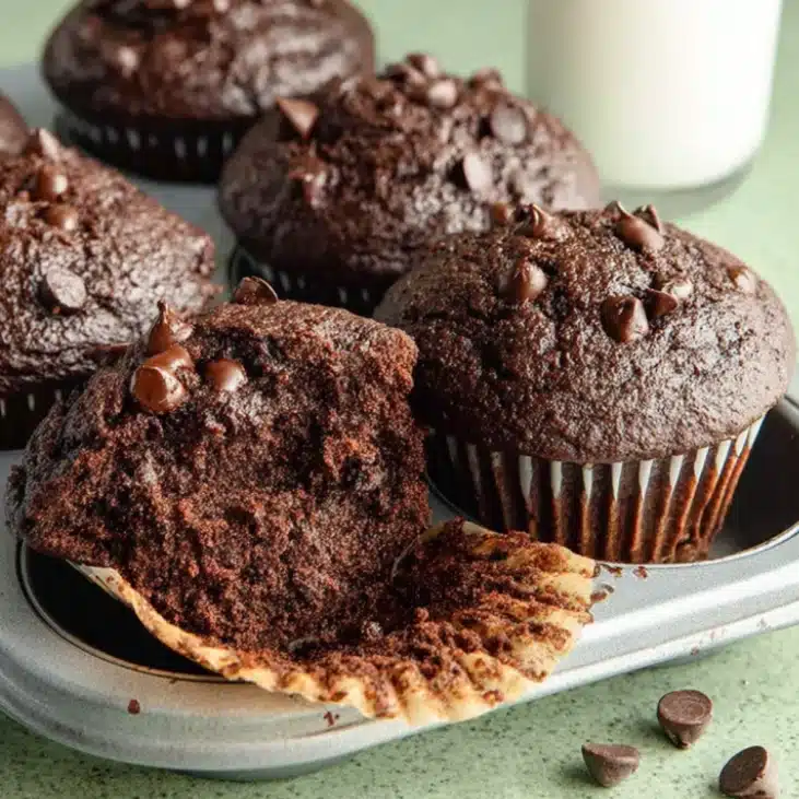 Healthy Chocolate Veggie Muffins 4 Moist chocolate veggie muffin sliced open showing rich interior