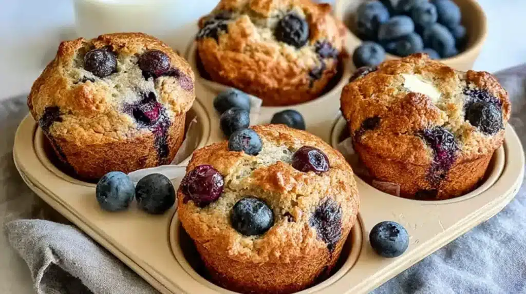 High protein cottage cheese blueberry muffins cooling on rack