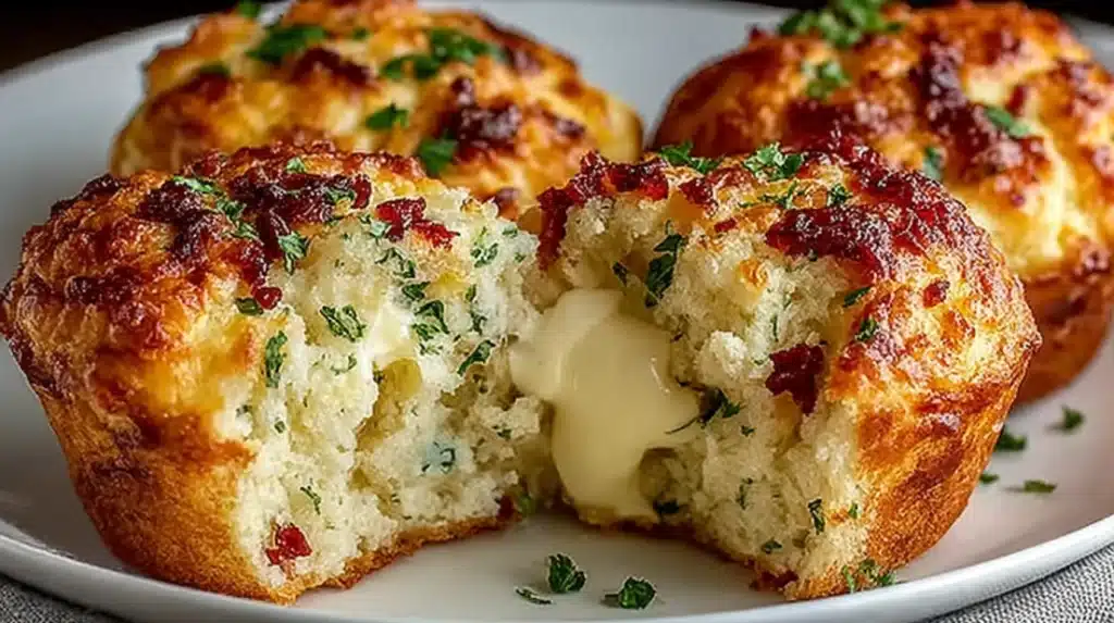 Savory cottage cheese muffins with herbs and melted cheese