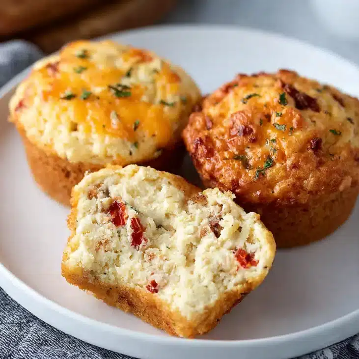 Cottage Cheese Muffins Savory: Easy Breakfast Recipe 4 Fluffy savory cottage cheese muffins sliced open showing herbs and veggies
