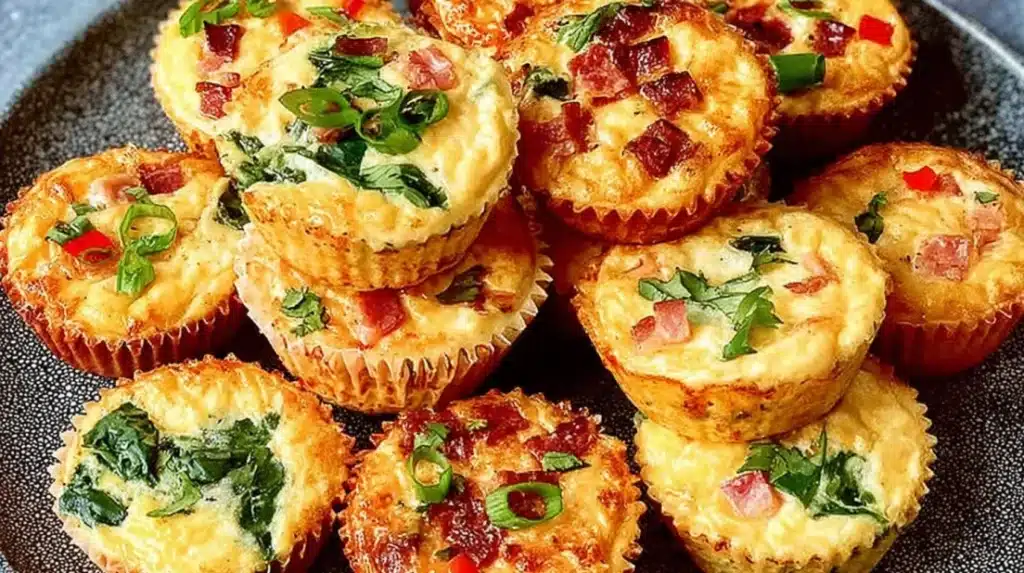 Freshly baked egg cottage cheese muffins in muffin tin