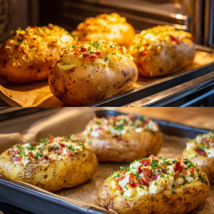 High‑Protein Baked Potato And Cottage Cheese Recipe 7 preparing baked potato and cottage cheese filling