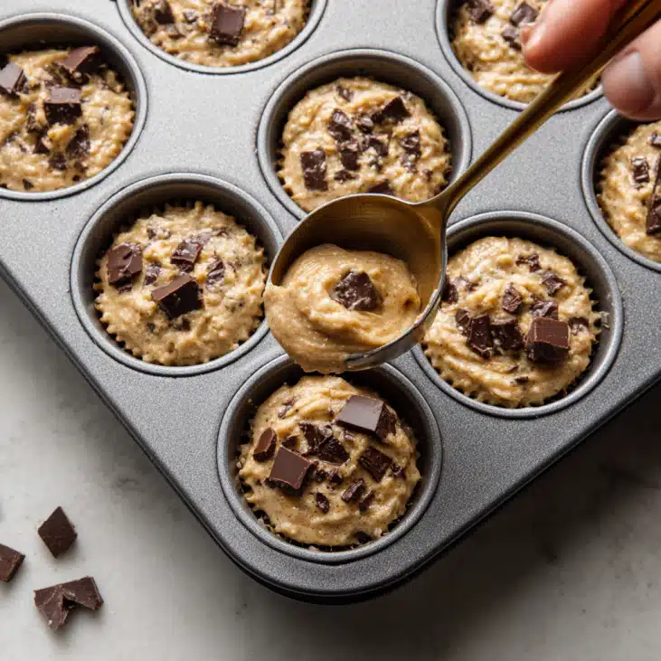 Easy Chocolate Chunk Muffins Recipe 6 Spoon Chocolate Chunk Muffin Batter into Tray