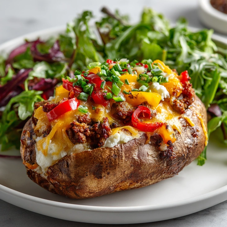 High‑Protein Baked Potato And Cottage Cheese Recipe 5 baked potato and cottage cheese on wooden table