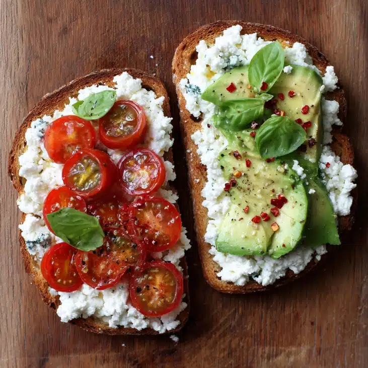 Cottage Cheese Breakfast Recipes 6 Cottage cheese toast with tomato and avocado toppings