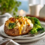 Broccoli Cheddar Chicken Baked Potatoes 7 plated broccoli cheddar chicken baked potato