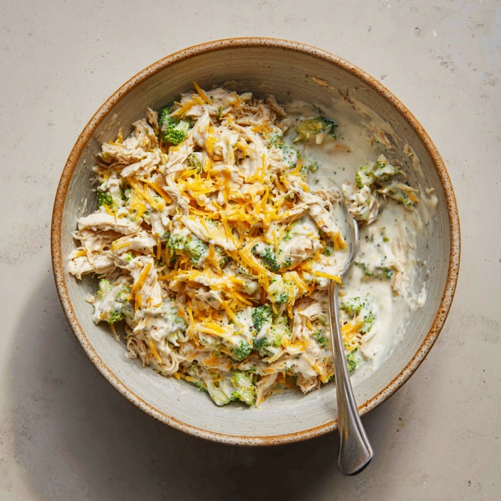 Broccoli Cheddar Chicken Baked Potatoes 8 mixing chicken broccoli cheddar filling