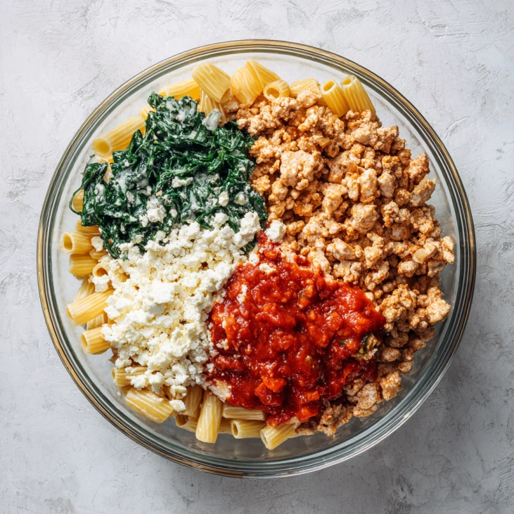 baked ziti with cottage cheese and spinach Recipe 8 mixing cottage cheese spinach ziti pasta