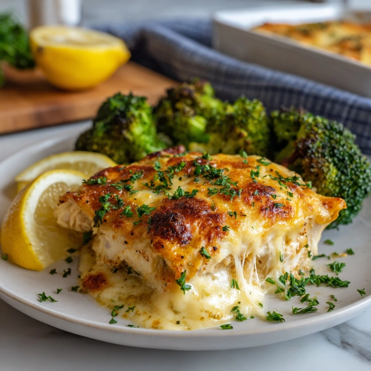 High Protein Cheesy Chicken Bake Recipe 5 Served slice of protein cheesy chicken bake