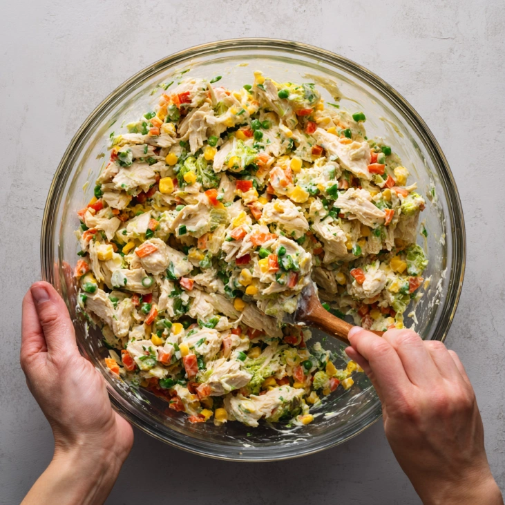 High Protein Cheesy Chicken Bake Recipe 7 Mixing protein cheesy chicken bake ingredients