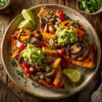 Veggie Fajita Stuffed Sweet Potatoes: Healthy Vegan Dinner 7 recipe card veggie fajita stuffed sweet potatoes
