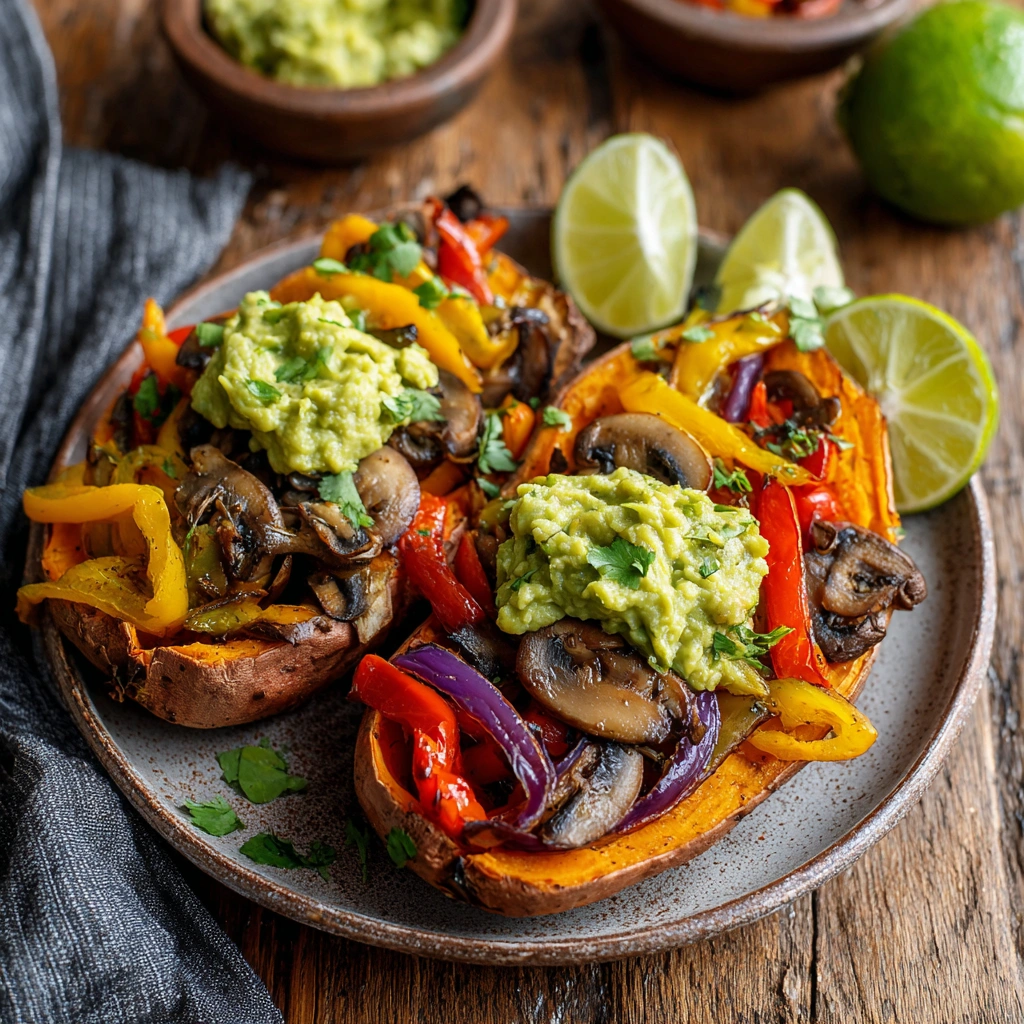 Veggie Fajita Stuffed Sweet Potatoes: Healthy Vegan Dinner 6 served veggie fajita sweet potatoes