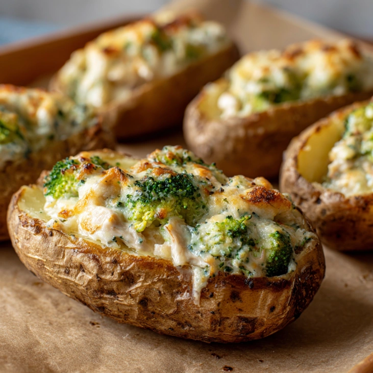 Broccoli Cheddar Chicken Baked Potatoes 9 stuffed baked potato before baking
