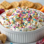 Cottage cheese Dunkaroo dip with sprinkles and crackers