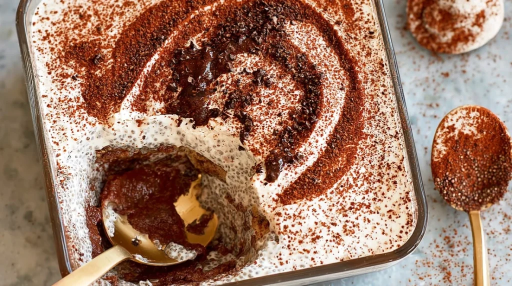 Cottage cheese tiramisu chia pudding in a jar