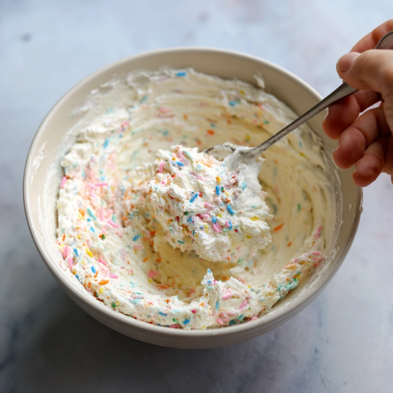 3 Ingredient Dunkaroo Dip Recipe 9 Folding Cool Whip into Dunkaroo Dip mixture
