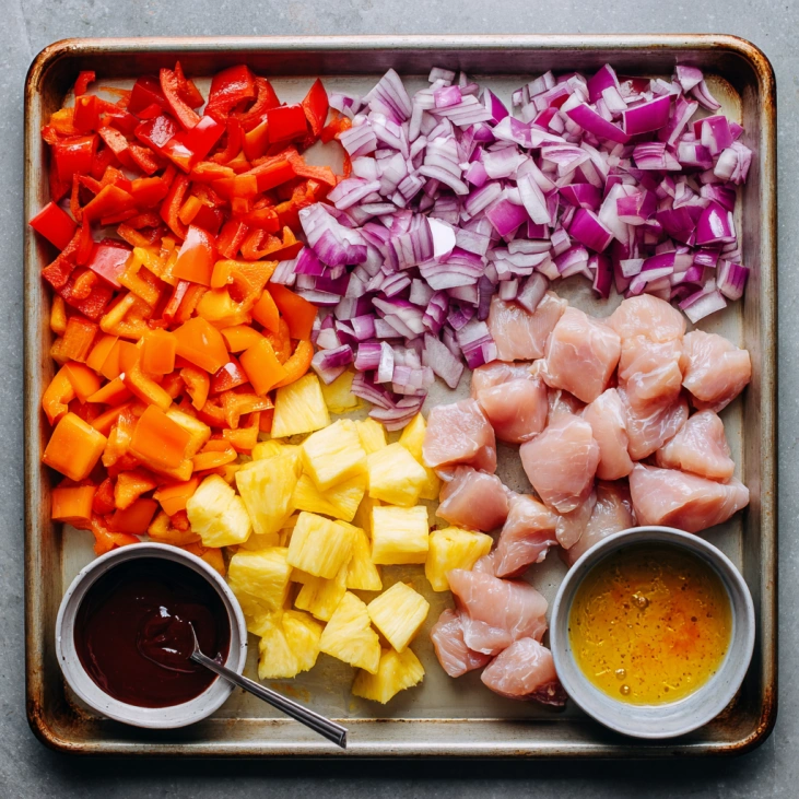 Healthy Hawaiian Sheet Pan Chicken Recipe 8 Hawaiian Sheet Pan Chicken ingredients ready to roast