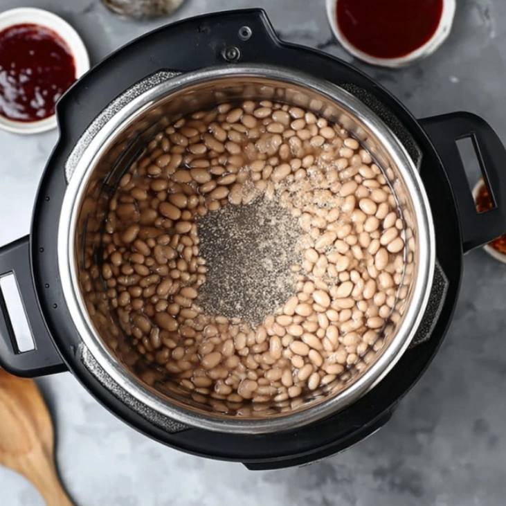 Instant Pot Vegetarian Baked Beans Recipe 8 Instant Pot with navy beans and water before cooking