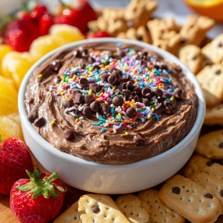 chocolate dunkaroo dip Recipe 6 Chocolate Dunkaroo Dip served with sprinkles and fruit