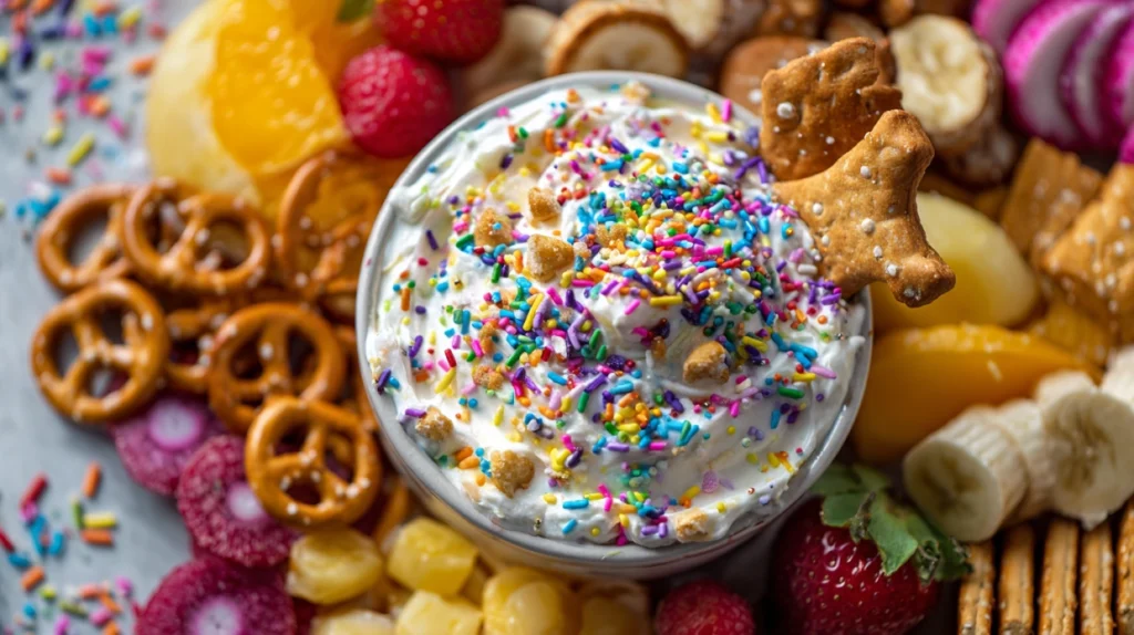 Dunkaroo Dip Greek Yogurt with sprinkles and dippers