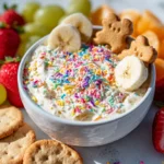 High protein Dunkaroo dip with sprinkles and dippers