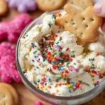 High protein Dunkaroo dip with sprinkles and animal cracker