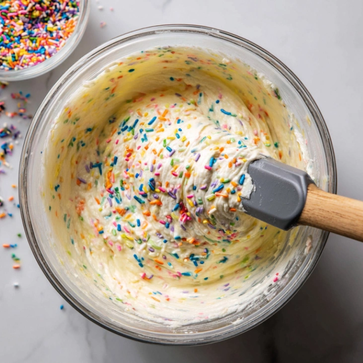 Folding Funfetti cake mix into high protein Dunkaroo dip